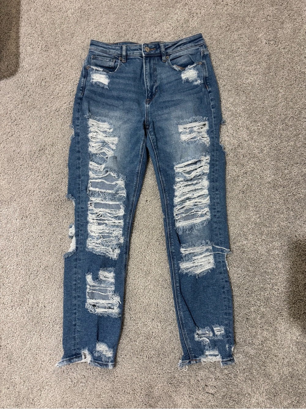 American Eagle Outfitters Distressed Blue Straight Leg Jeans